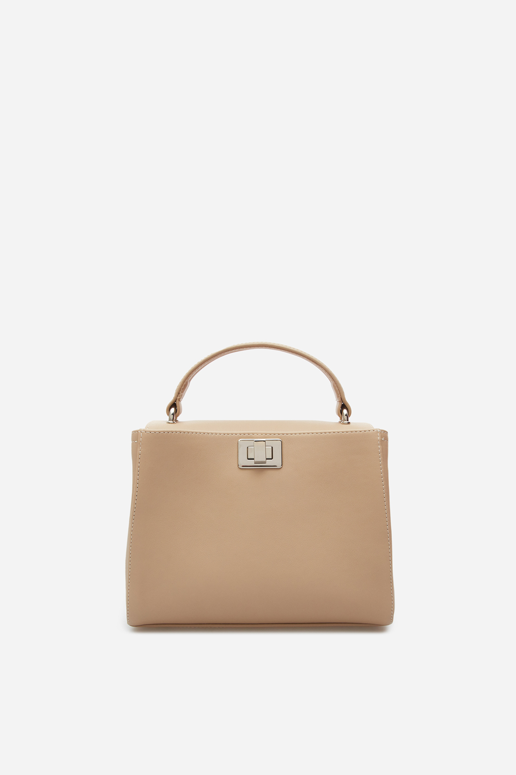 Erna mini beige leather bag /silver/
