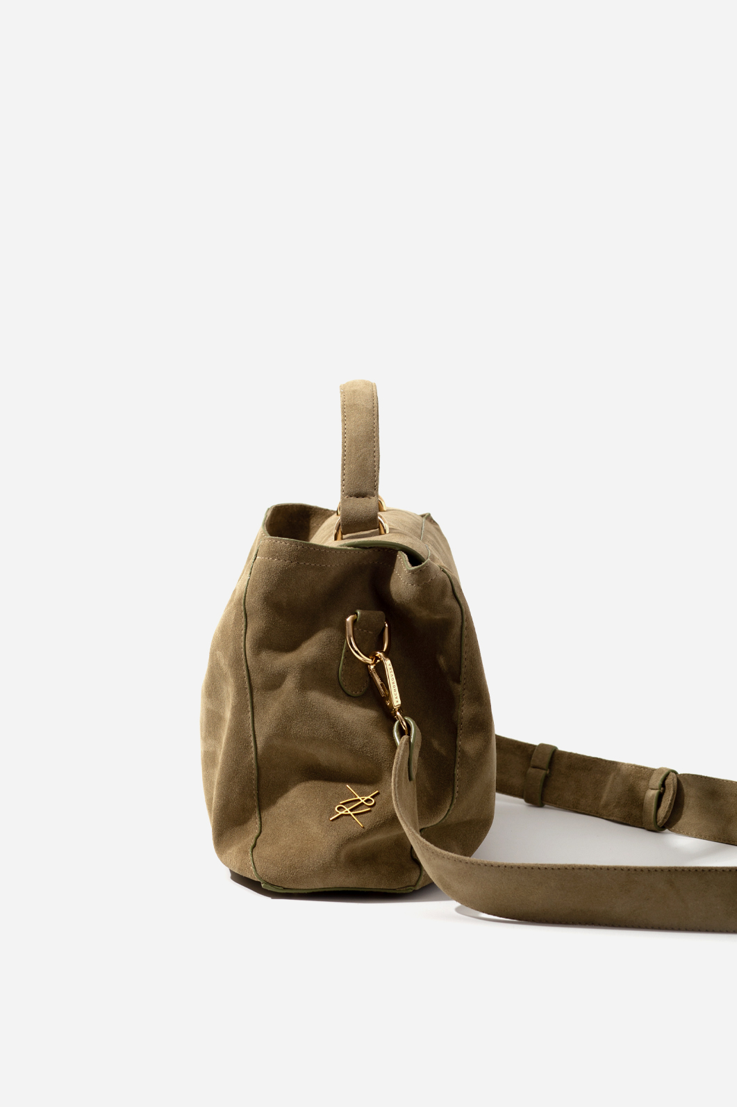 ERNA SOFT olive suede leather bag /gold/