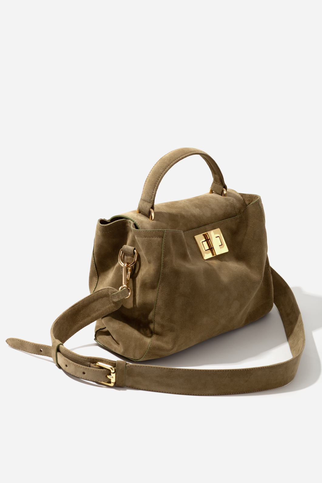 ERNA SOFT olive suede leather bag /gold/