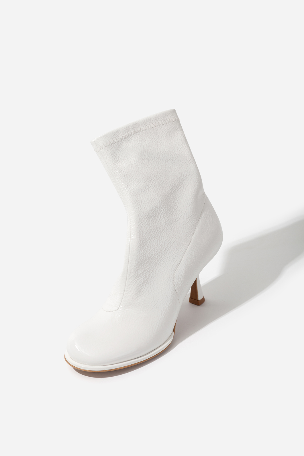 Blanca white patent leather ankle boots