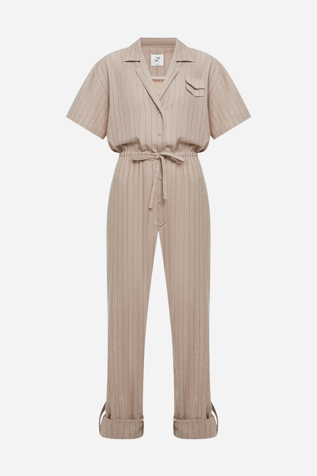 Beige jumpsuit with short sleeves