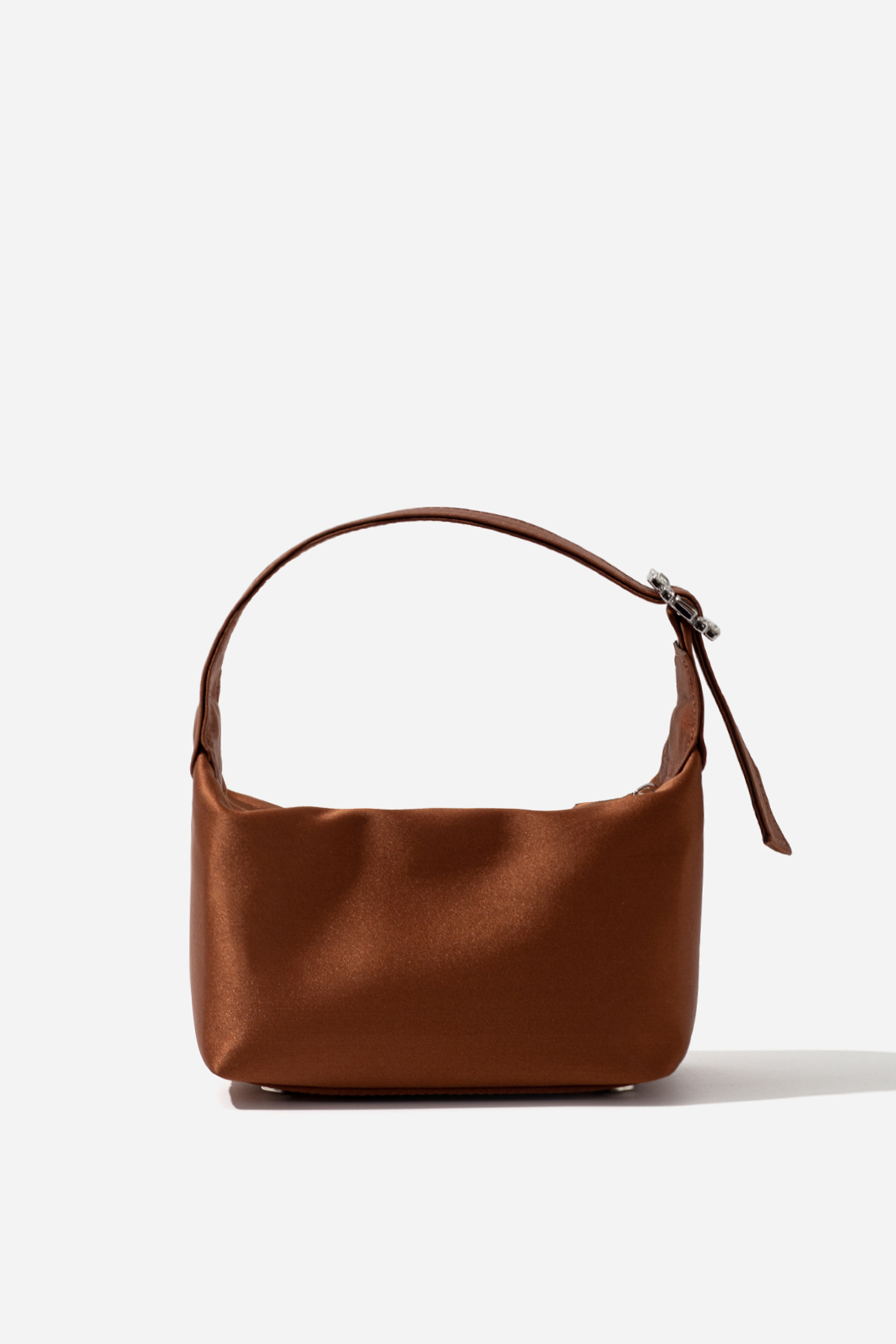 Міні-сумка Selma micro з коричневого сатину /срібло/