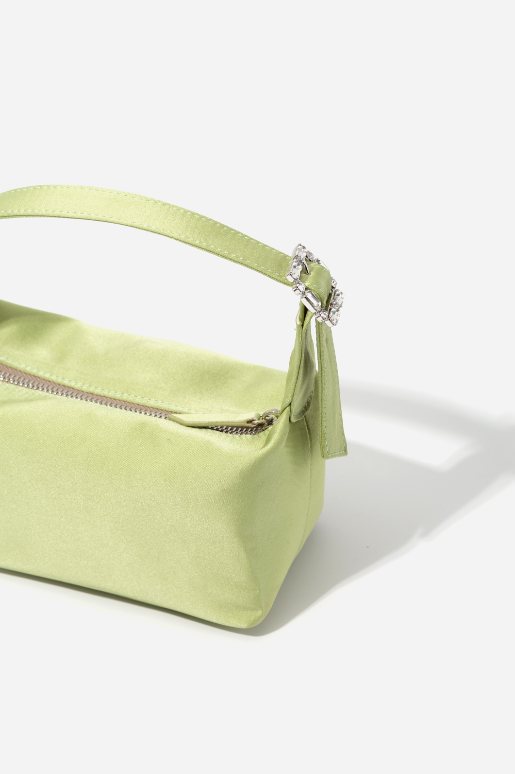 Selma micro light green satin bag  /silver/