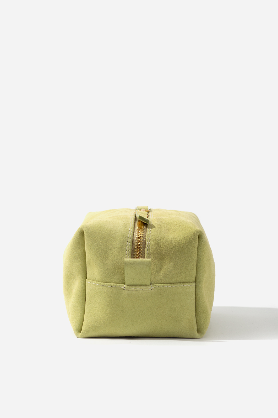 Light green suede leather cosmetic bag /gold/