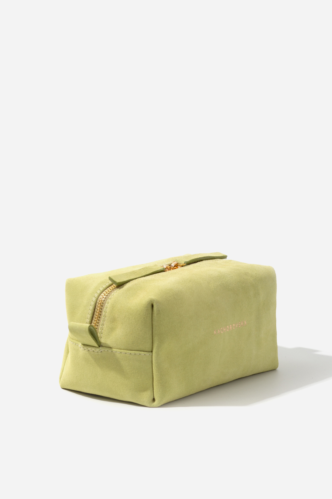 Light green suede leather cosmetic bag /gold/