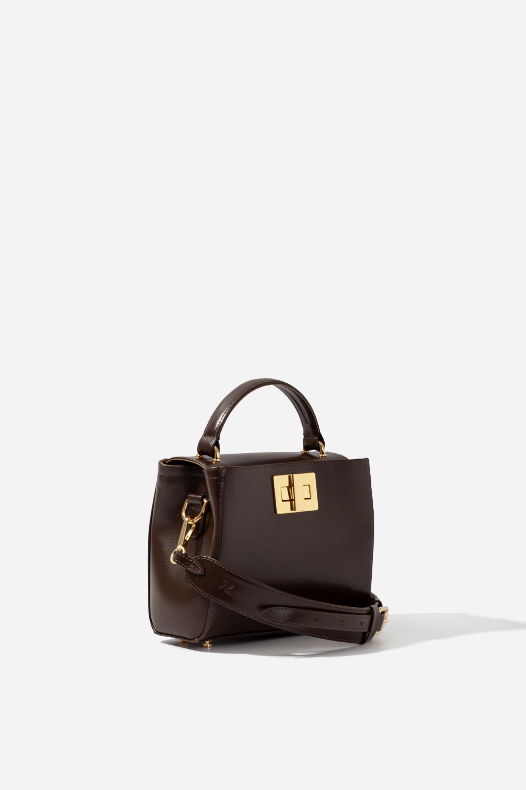 Erna mini New dark brown leather bag /gold/