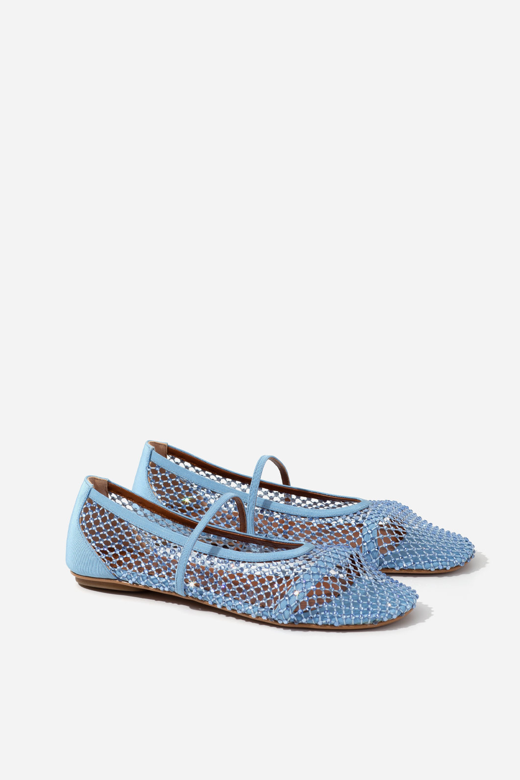 Jerry Balerina blue satin ballet flats with Swarovski crystals