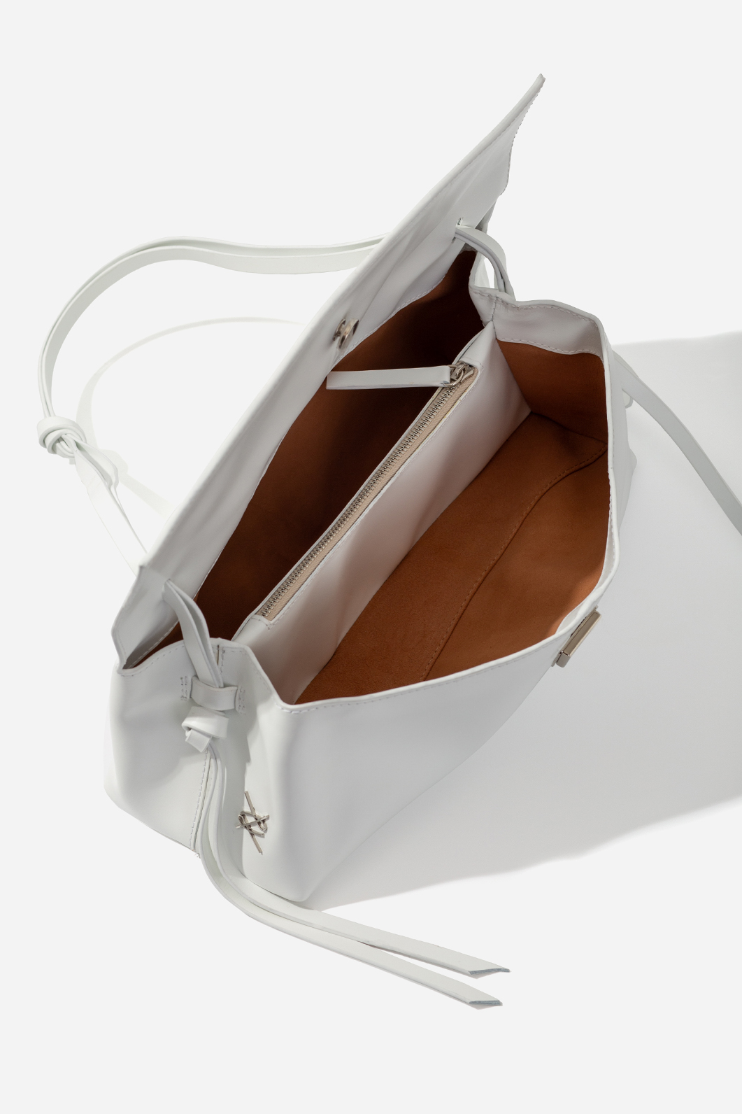 Rebecca white leather baguette bag