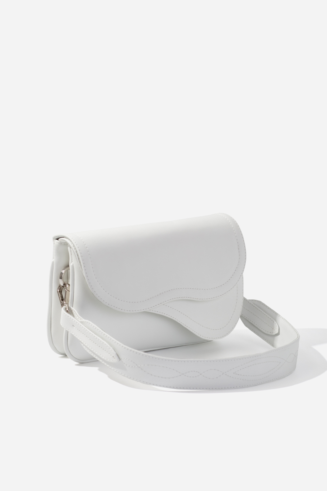 Кросбоді Saddle bag 2 з білої шкіри /срібло/