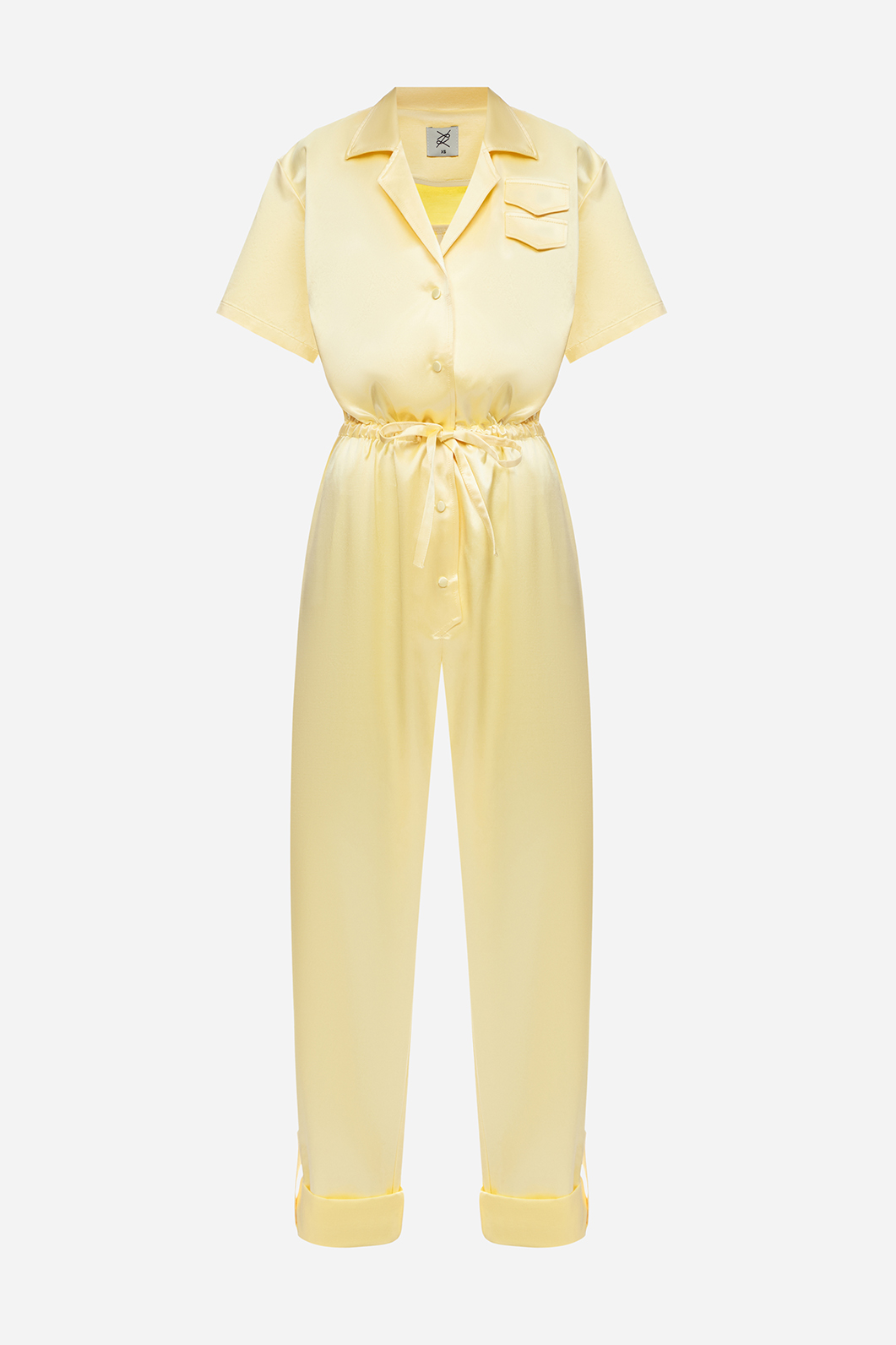 Yellow jumpsuit with short sleeves