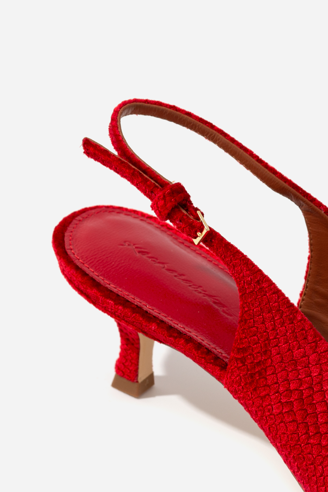 DARCY red satin slingbacks