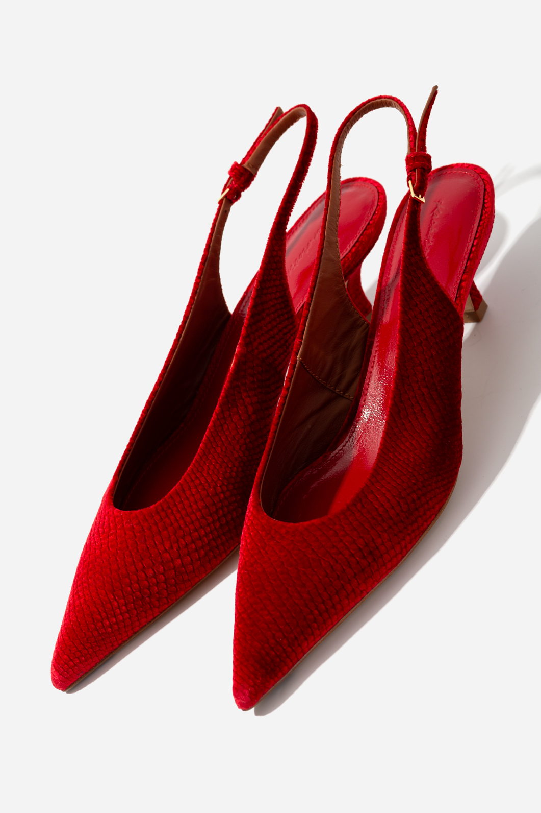 DARCY red satin slingbacks