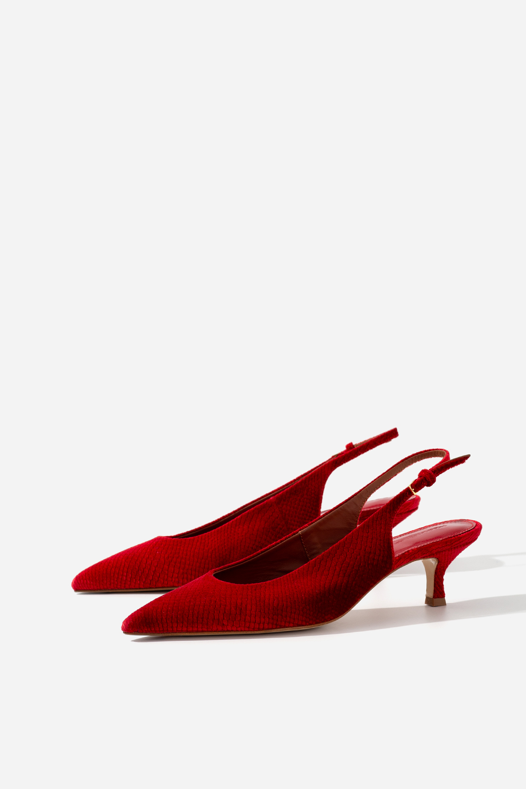 DARCY red satin slingbacks